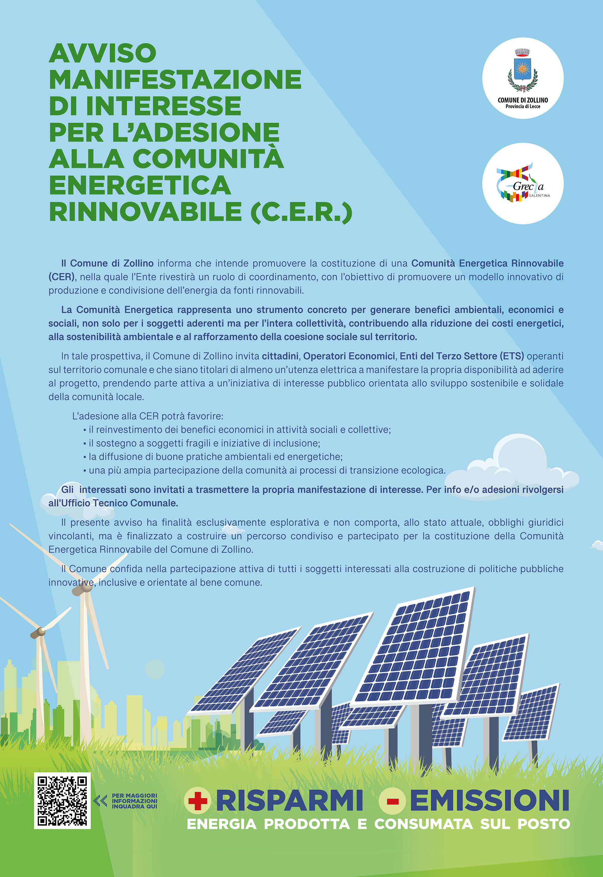 Avviso - Manifestazione di interesse per l’adesione alla Comunità Energetica Rinnovabile (CER) 